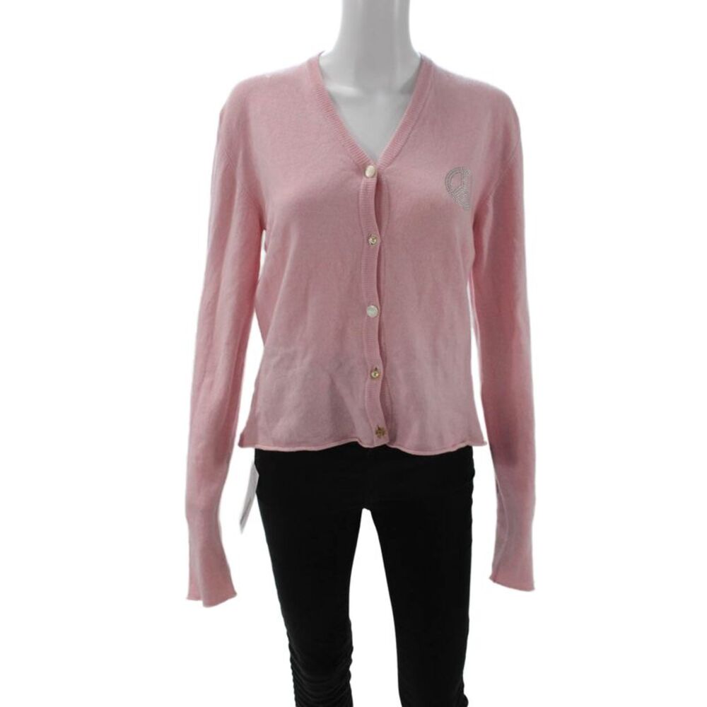 Lucien Pellat-Finet Unisex Pink Cashmere Graphic V-Neck Cardigan Size XL